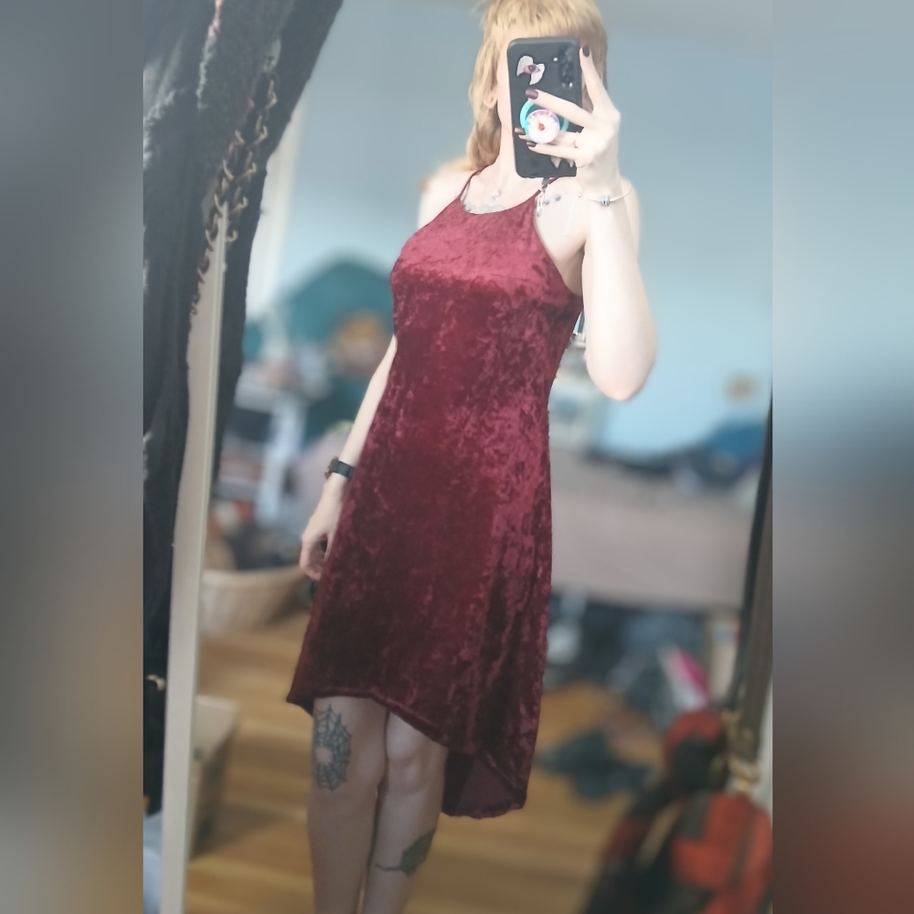 Vintage crushed velvet high low dress